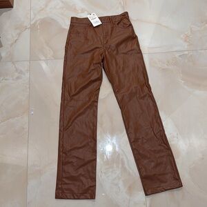NWT Zara faux leather brown pants